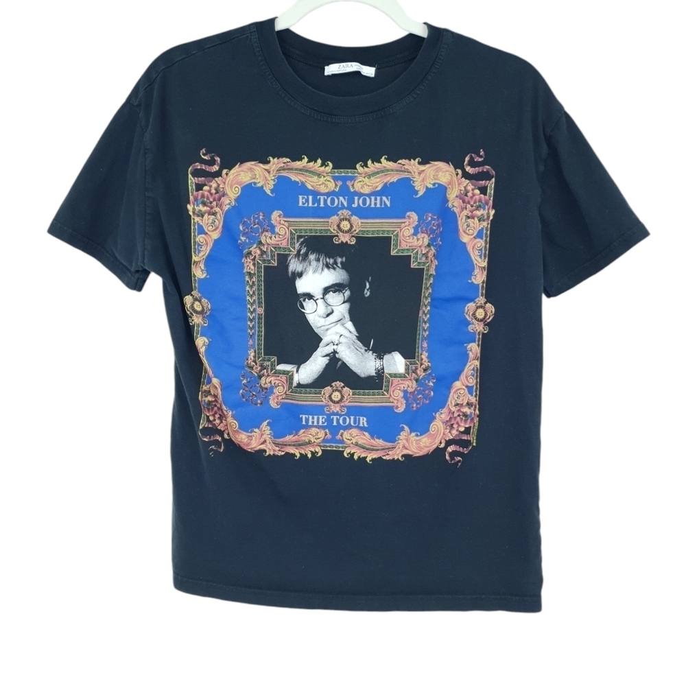 Zara Elton John The Tour World 1992-1993 Black T Shirt Women's‎ Small Band Tee